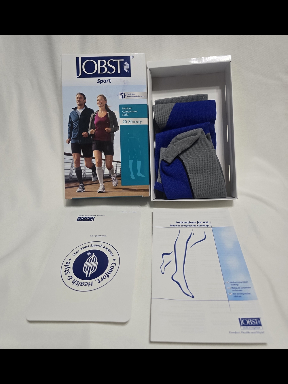 New JOBST Sport Compression Socks for Men - Blue & Gray Large 20-30 mmHg
